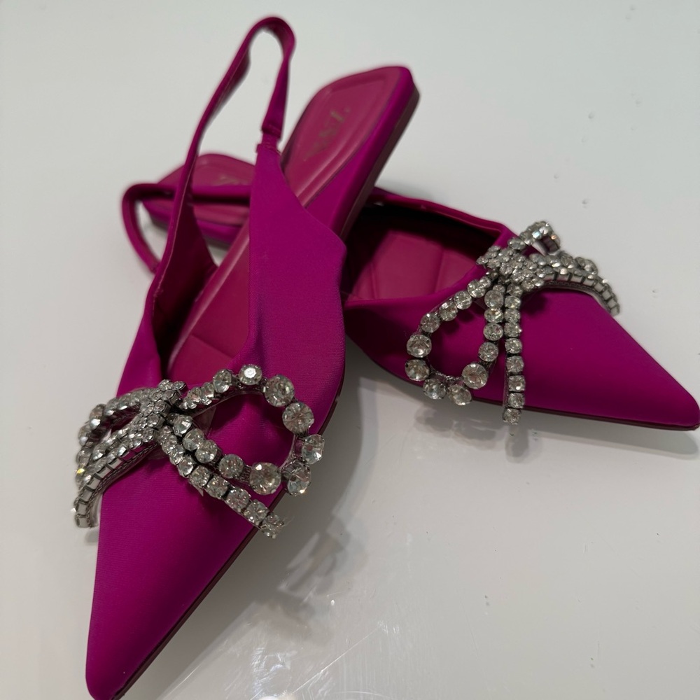 Zara Pink Slingback with‎ Rhinestone Bow Embellishment